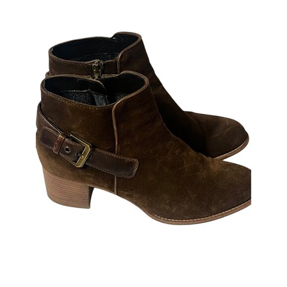 Aquatalia 'Tracy' Suede Ankle Boots Waterproof •9• Leather Buckle Brown Worn 1x - Picture 7 of 14